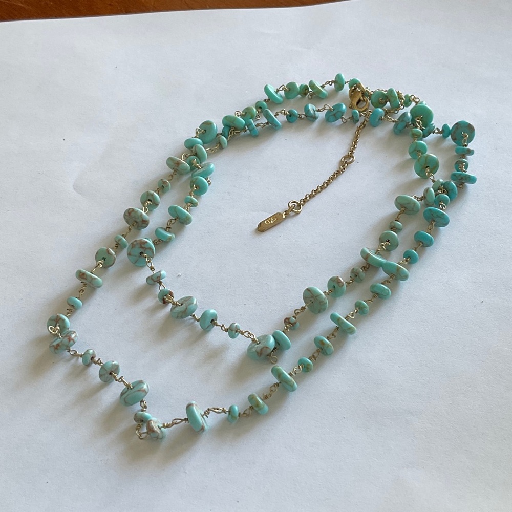 Stella & Dot Aqua Beaded Necklace with Gold Tone Chain